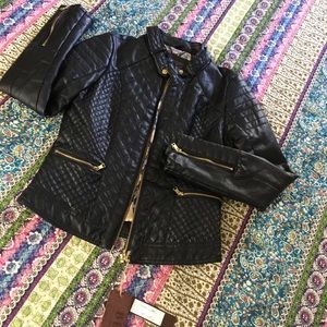 BB Black Faux Leather Quilted Moto Biker Punk Rock Gothic Jacket Small New